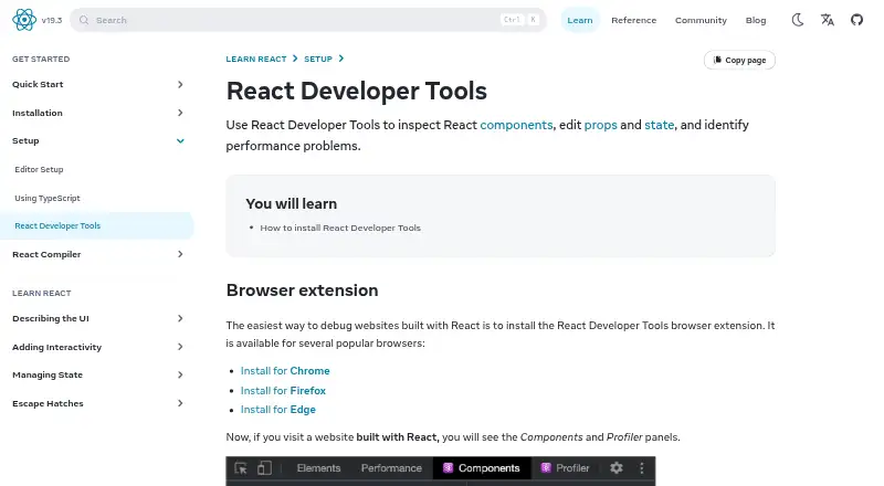 React Developer Tools's own site
