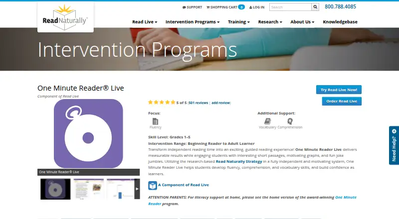 One Minute Reader Live's own site