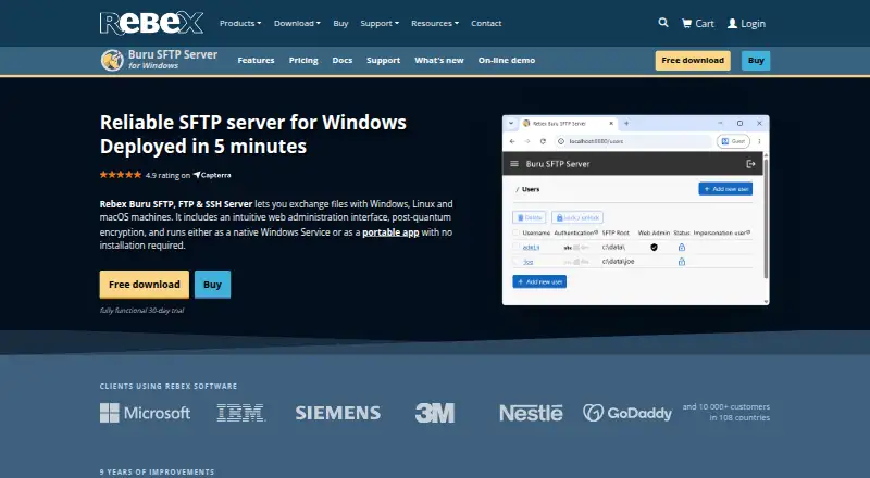 Rebex Buru SFTP Server's own site