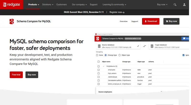 Redgate Schema Compare for MySQL's own site