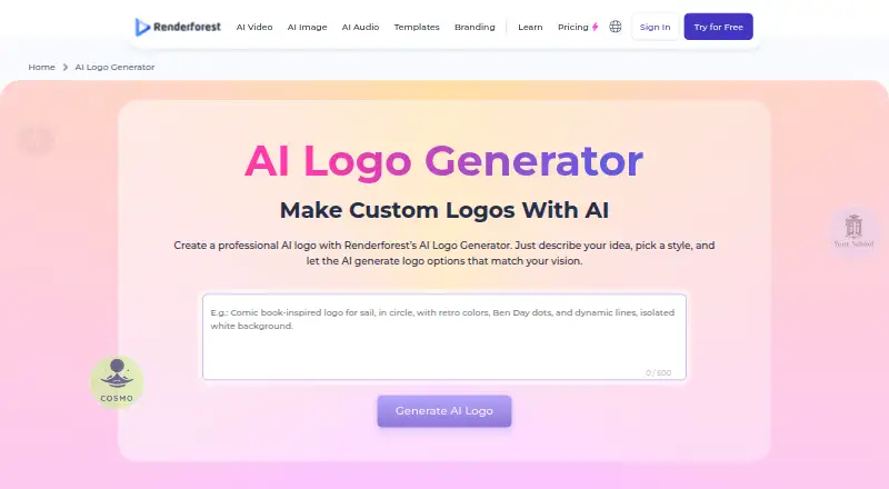 Renderforest AI Logo Generator's own site