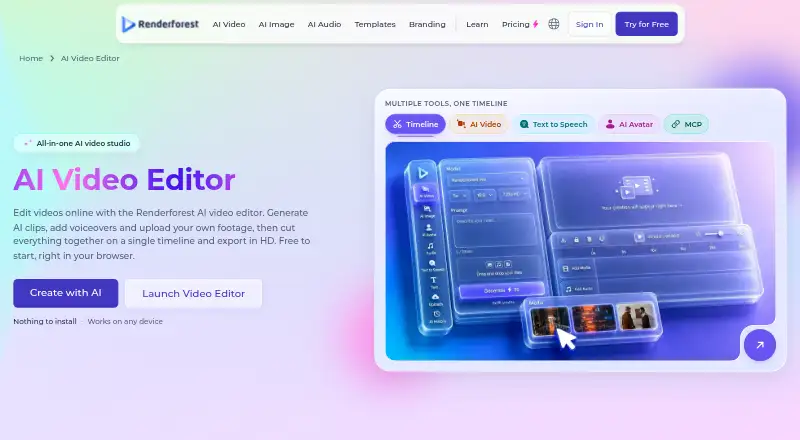 Renderforest Video Editor's own site