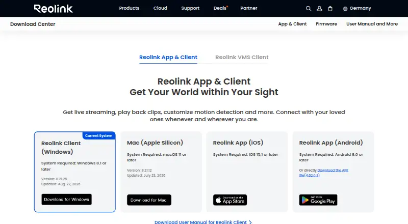 Reolink App's own site