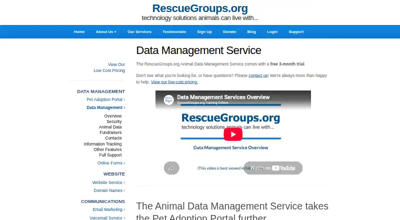 RescueGroups.org Data Management Service's own site