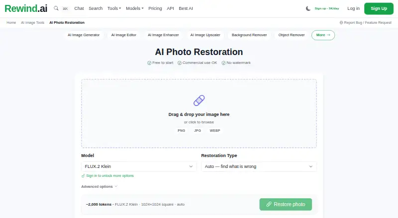 Rewind AI Photo Restorer's own site