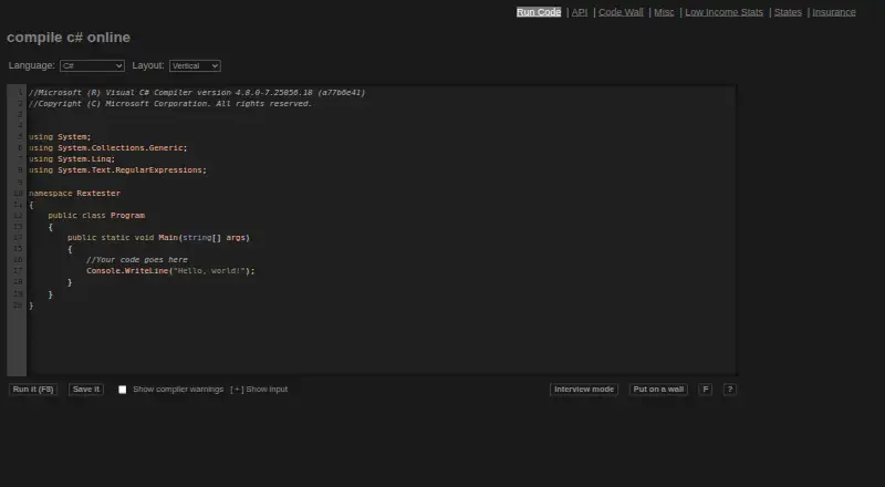Rextester's own site