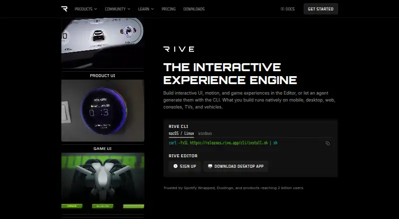The Rive homepage