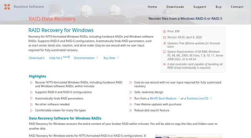 RAID Recovery for Windows's own site