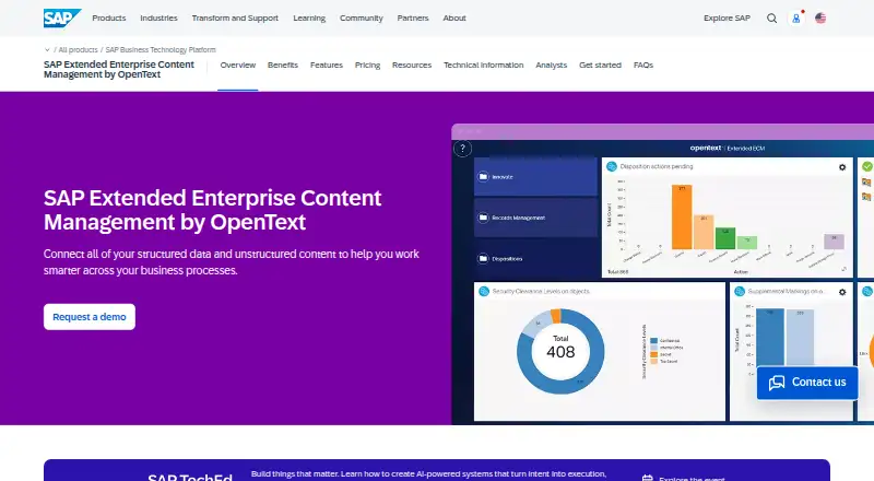 SAP Extended Enterprise Content Management by OpenText's own site