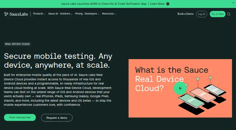 Sauce Labs Real Device Cloud's own site