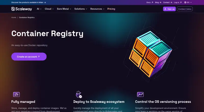 Scaleway Container Registry's own site