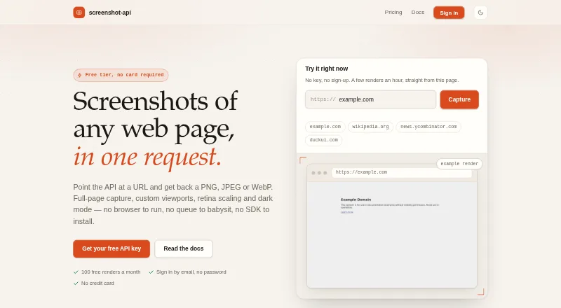 Screenshot API's own site