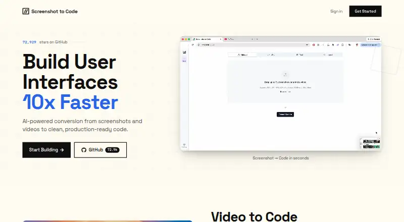 Screenshot to Code's own site
