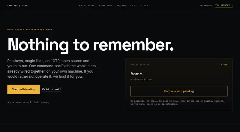 Seamless Auth's own site