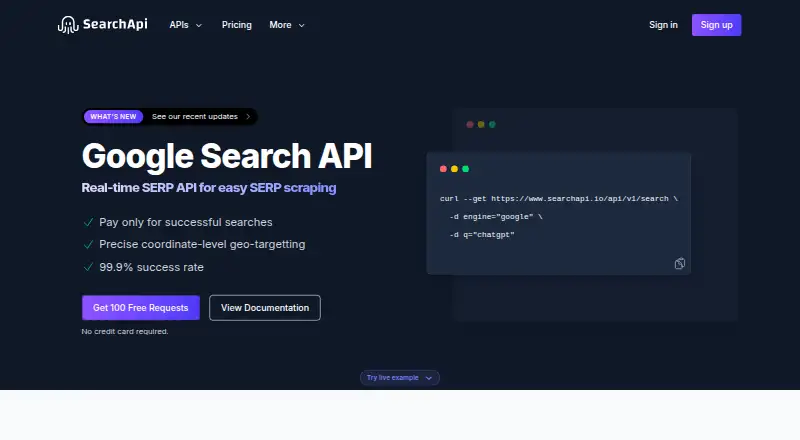 SearchApi.io's own site