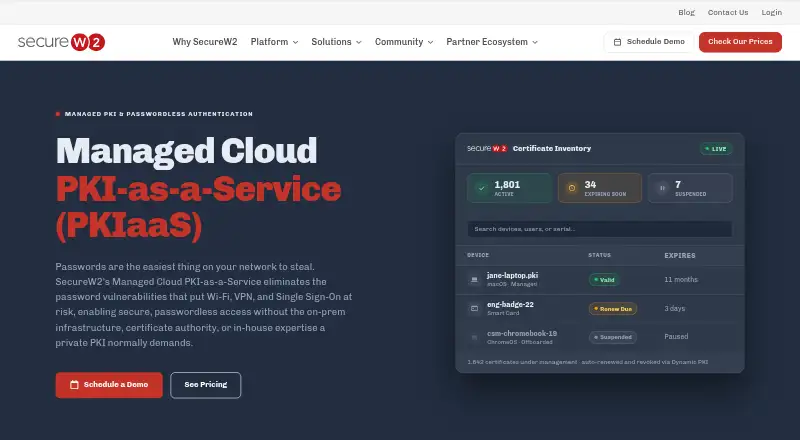 SecureW2 Managed PKI's own site