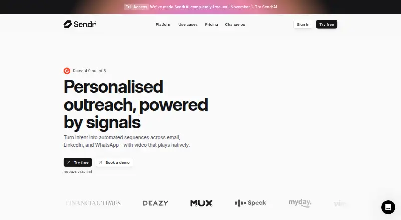 Sendr's own site