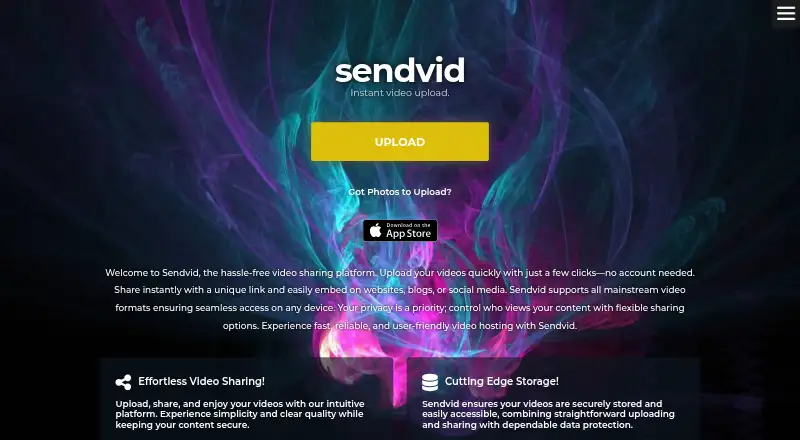 Sendvid's own site