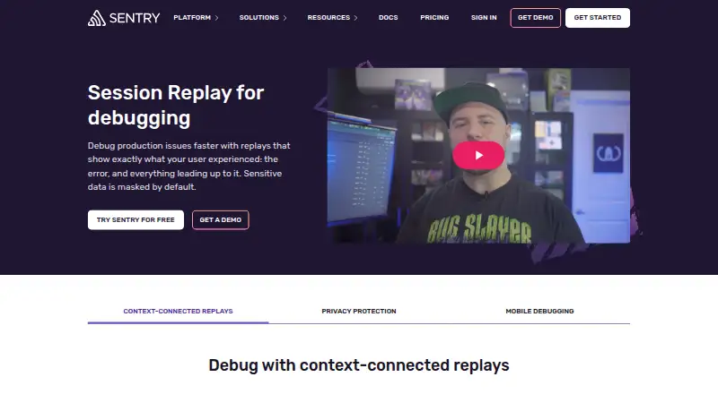 Sentry Session Replay's own site