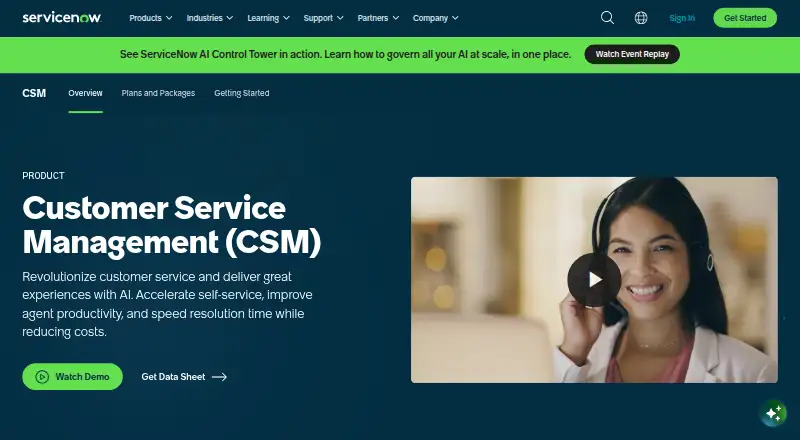 ServiceNow Customer Service Management AI Agents's own site