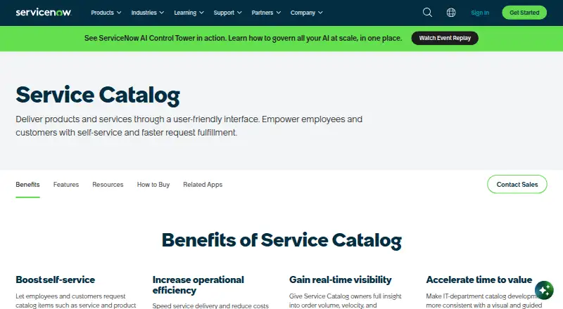 ServiceNow Service Catalog's own site