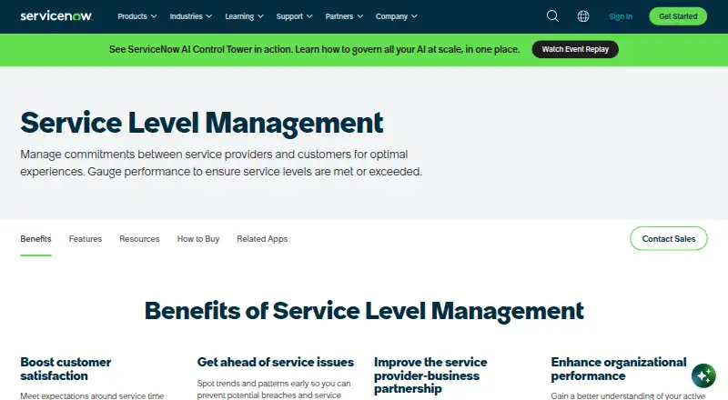 ServiceNow Service Level Management's own site
