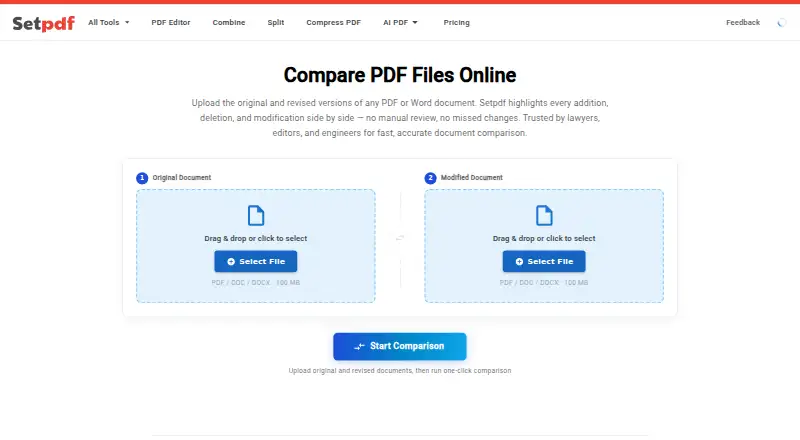 Setpdf PDF Compare's own site