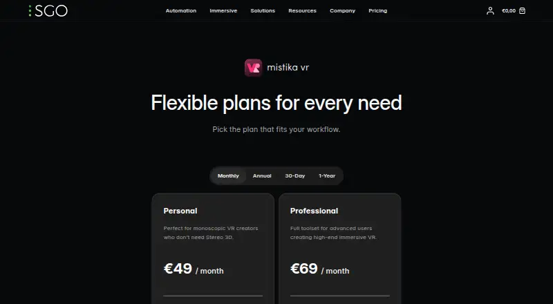 Mistika VR's own site