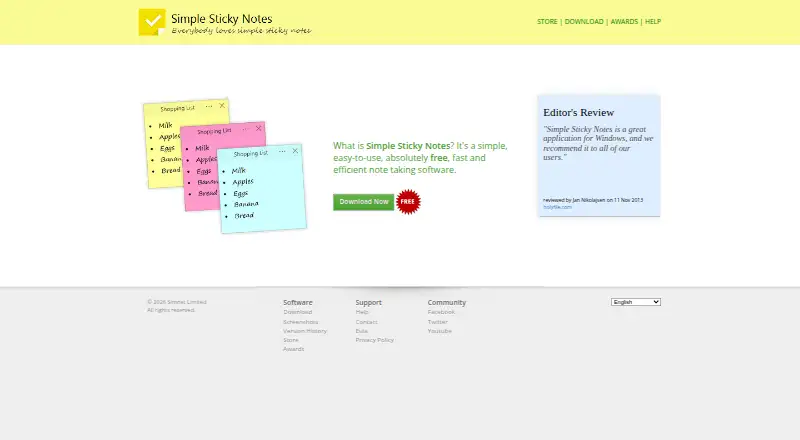 Simple Sticky Notes's own site