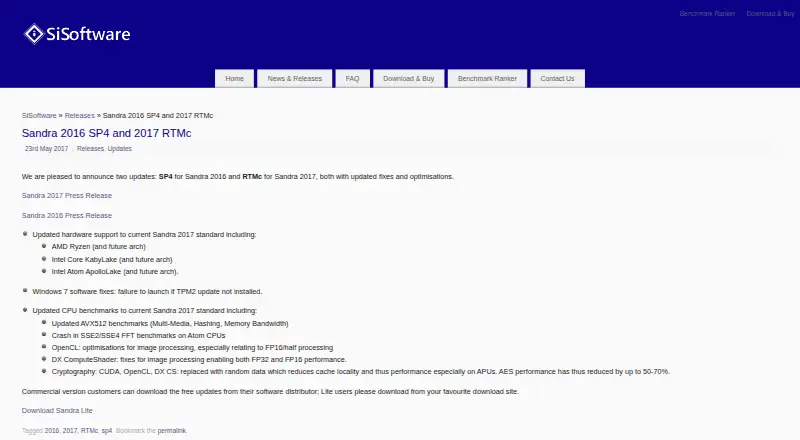 SiSoftware Sandra's own site