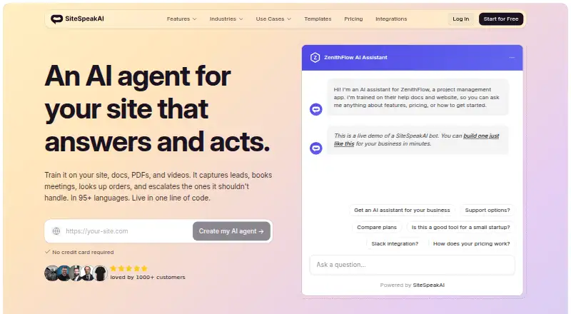SiteSpeakAI's own site