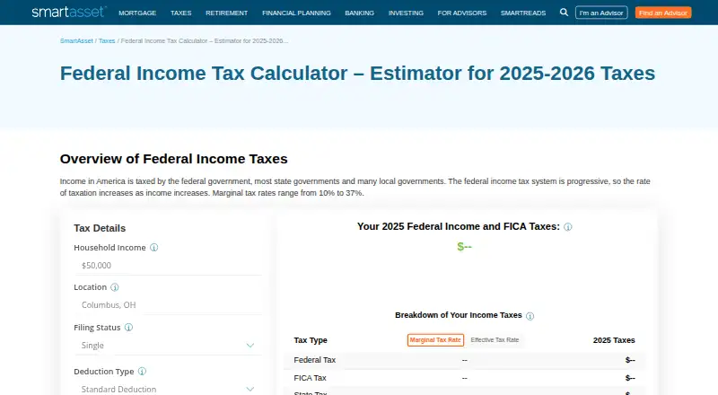 Federal Income Tax Calculator by SmartAsset's own site