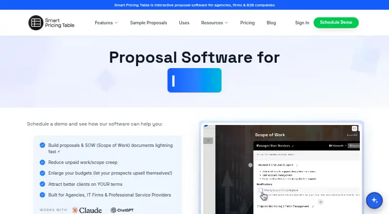 Smart Pricing Table's own site
