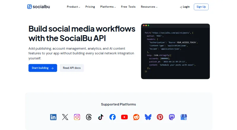 SocialBu API's own site