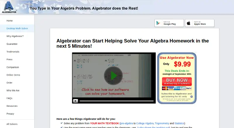 Algebrator's own site