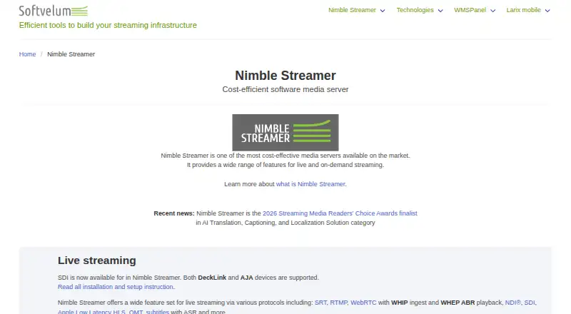 Nimble Streamer's own site