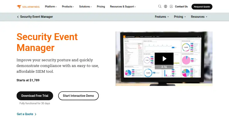 SolarWinds Security Event Manager's own site