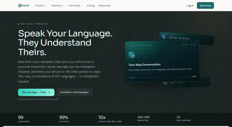 Soz Voice Translator's own site