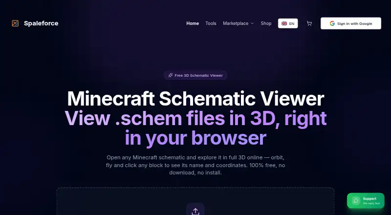 Spaleforce Minecraft Schematic Viewer's own site