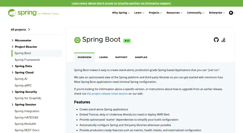 Spring Boot's own site
