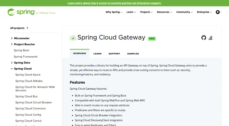 Spring Cloud Gateway's own site