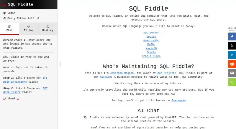 SQL Fiddle's own site