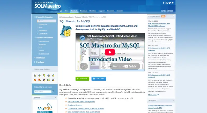 SQL Maestro for MySQL's own site