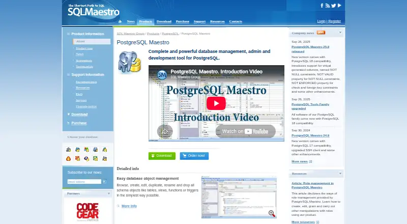 PostgreSQL Maestro's own site