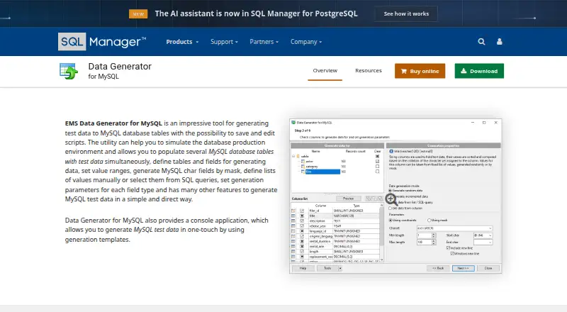 EMS Data Generator for MySQL's own site