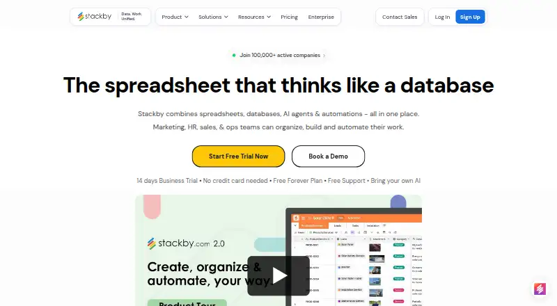The Stackby homepage