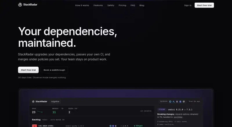 StackRadar's own site