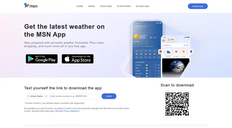 Microsoft Start Weather's own site
