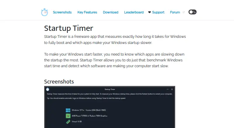Startup Timer's own site