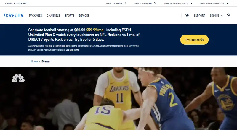DIRECTV STREAM's own site